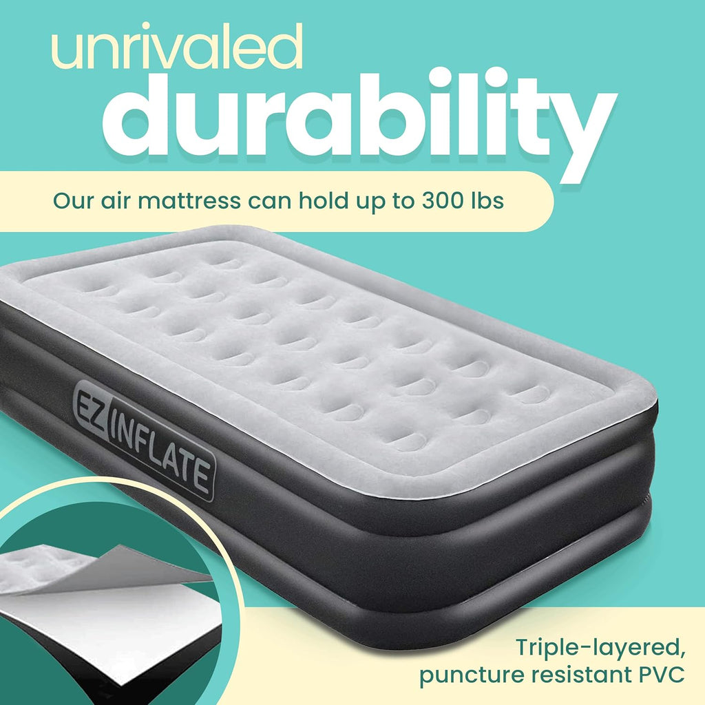 Twin Size Double-High Inflatable Air Mattress with Built in Pump T9237