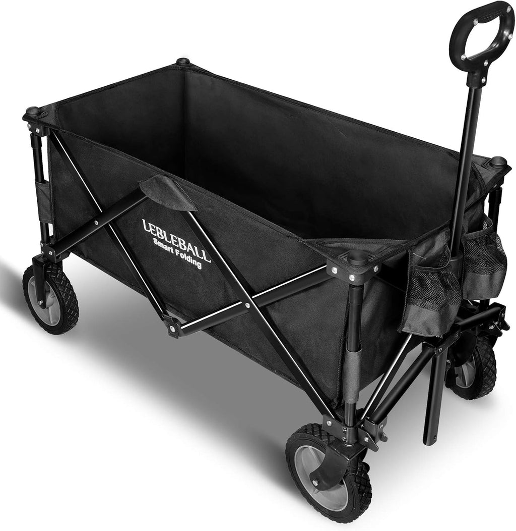 Folding Wagon Cart Collapsible Heavy Duty Large Capacity Utility All Terrain with 2 Cup Holders Big Wheels Brake Blue E570676