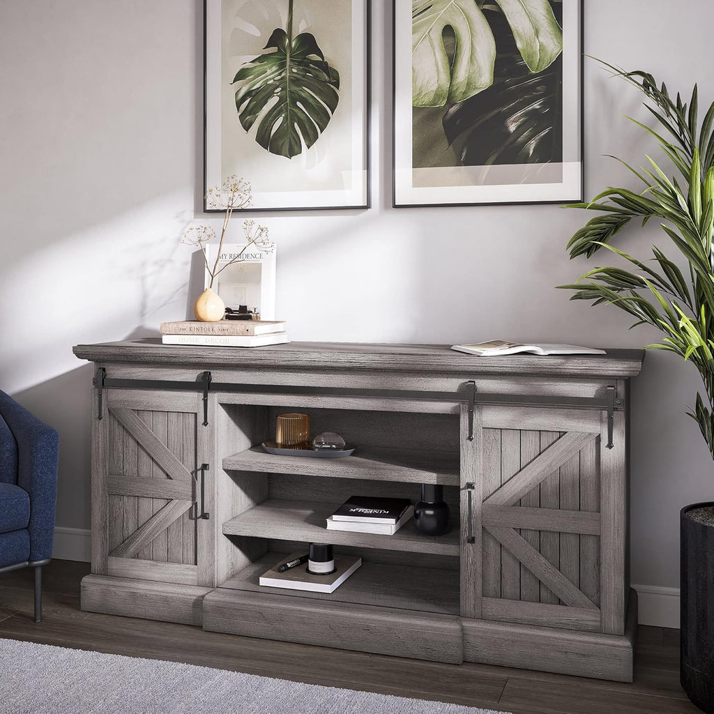 60 Inch Farmhouse TV Stand with Adjustable Shelves and Barn Doors F366117