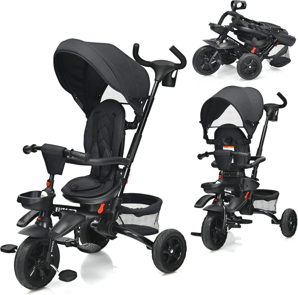 7-in-1 Kids Folding Tricycle with Canopy Black Blue E715