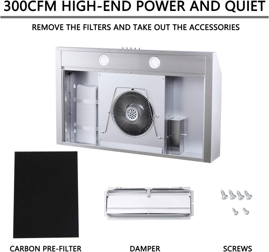 30 inch Stainless Steel Under Cabinet Range Hood with LED Lighting D4249
