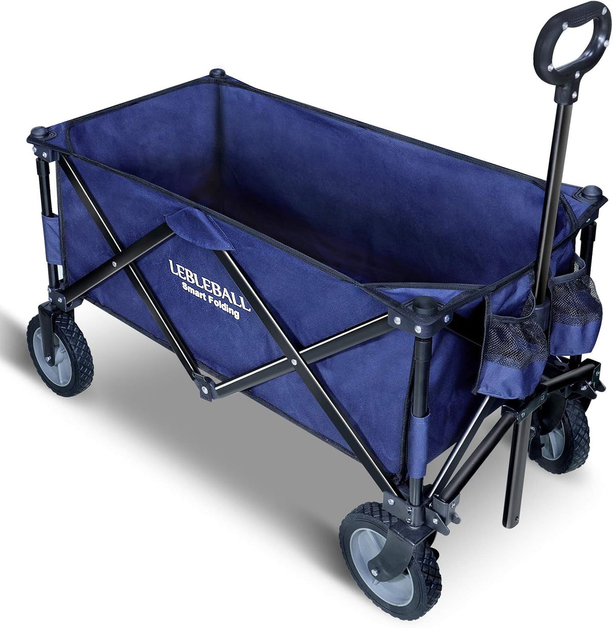 Folding Wagon Cart Collapsible Heavy Duty Large Capacity Utility All Terrain with 2 Cup Holders Big Wheels Brake Blue E570676