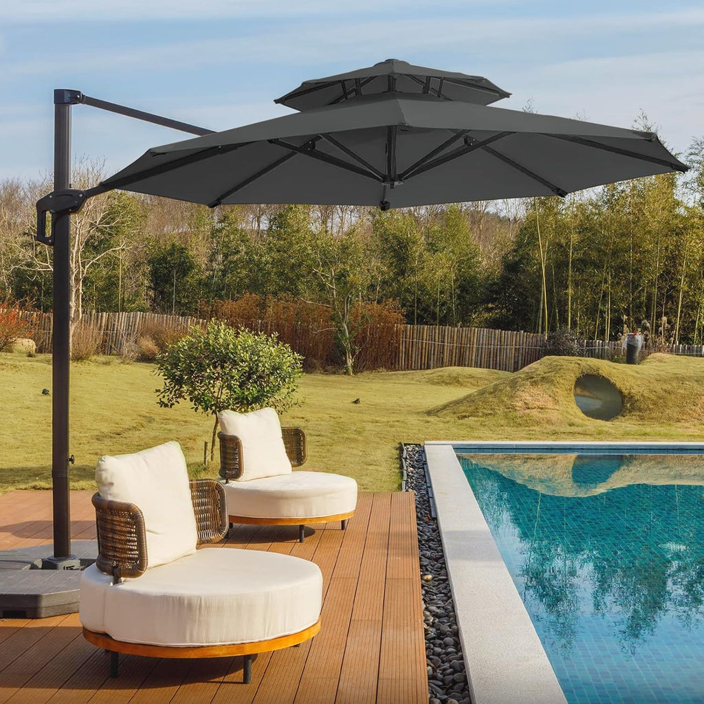 10 FT Square Cantilever Patio Umbrella with Recycled Fabric, Dark Grey G718861