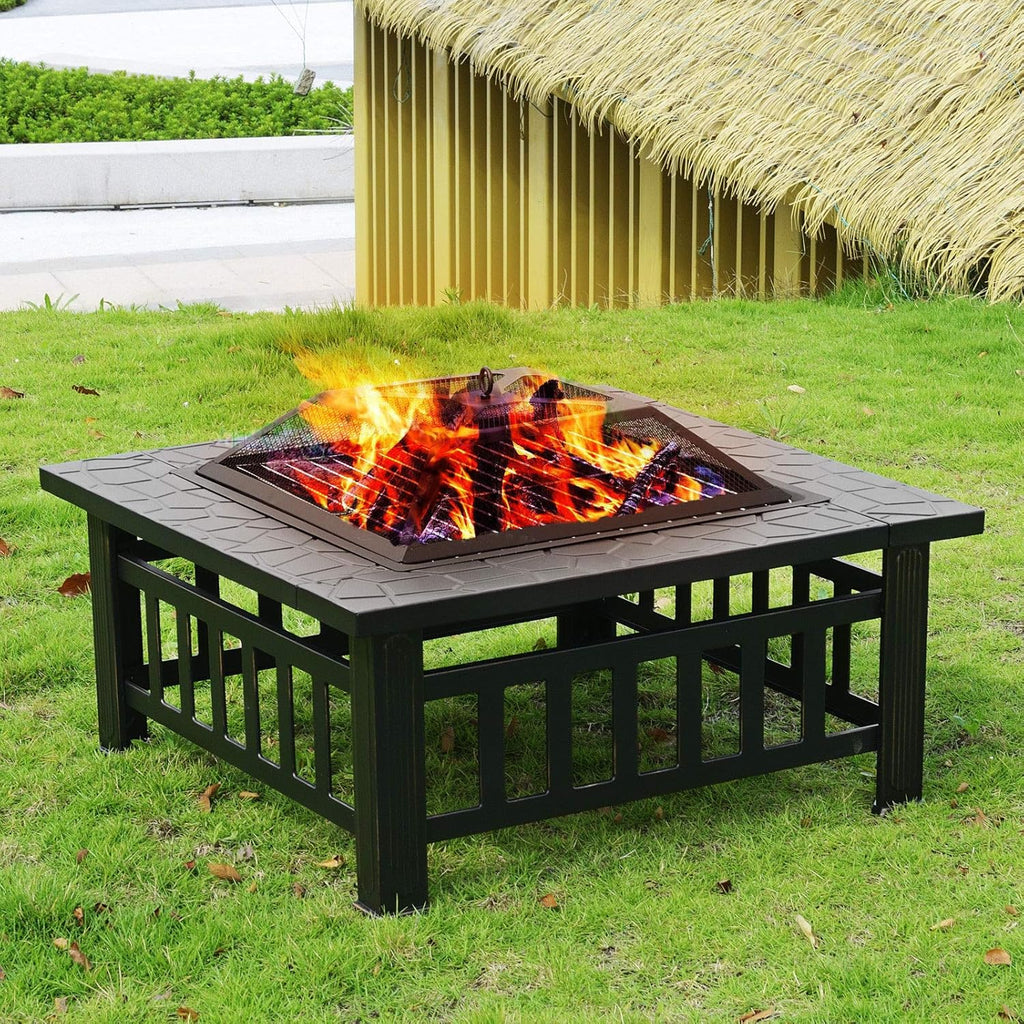 32'' Black Metal Square Wood Burning Fire Pit V485224