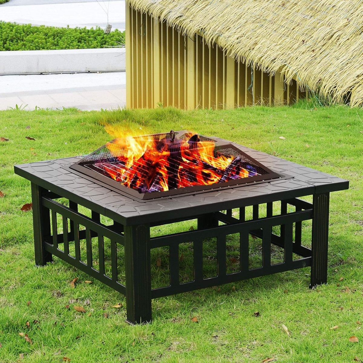 32'' Black Metal Square Wood Burning Fire Pit V485224