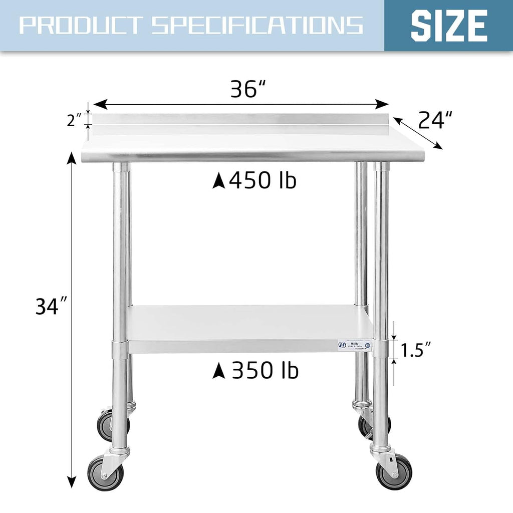 Stainless Steel Table 24 x 60 Inches with Caster Wheels C654