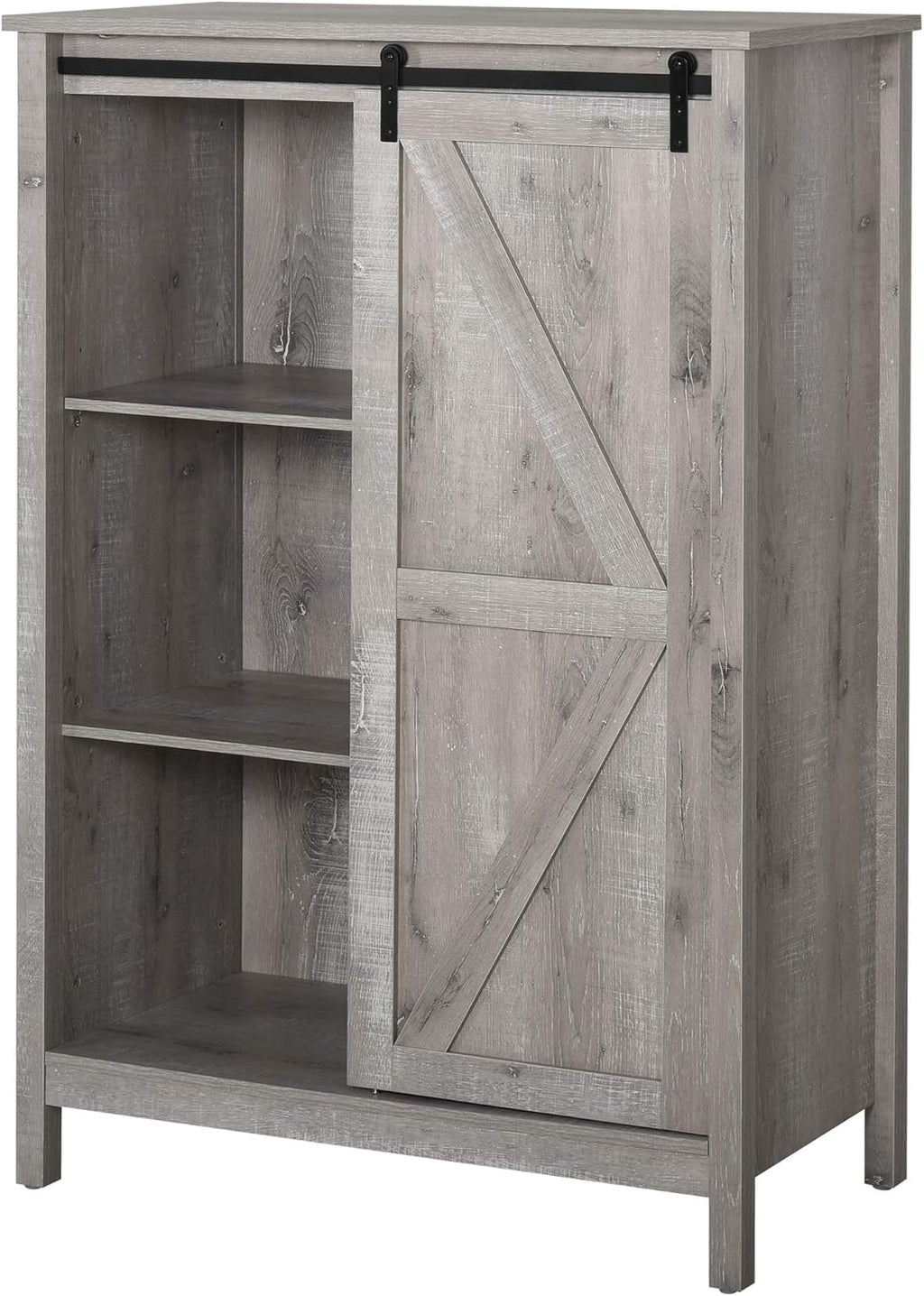 Antique Grey 3-Tier Storage Cabinet with Barn Door J21724