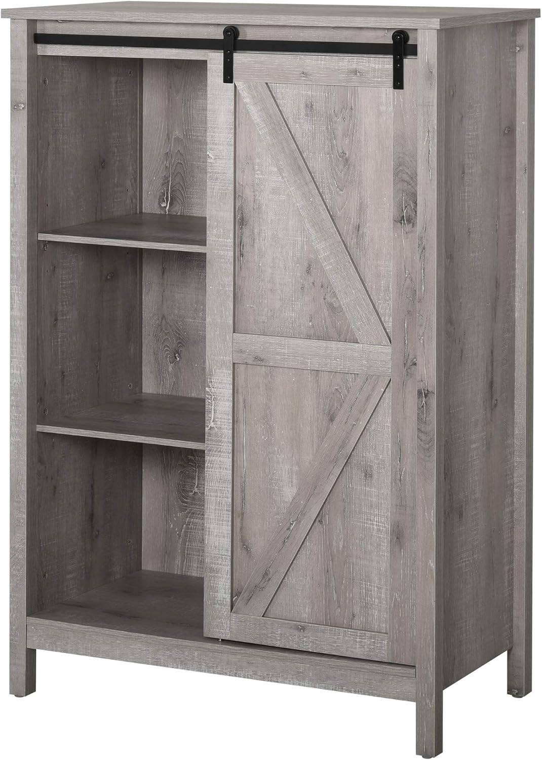 Antique Grey 3-Tier Storage Cabinet with Barn Door J21724
