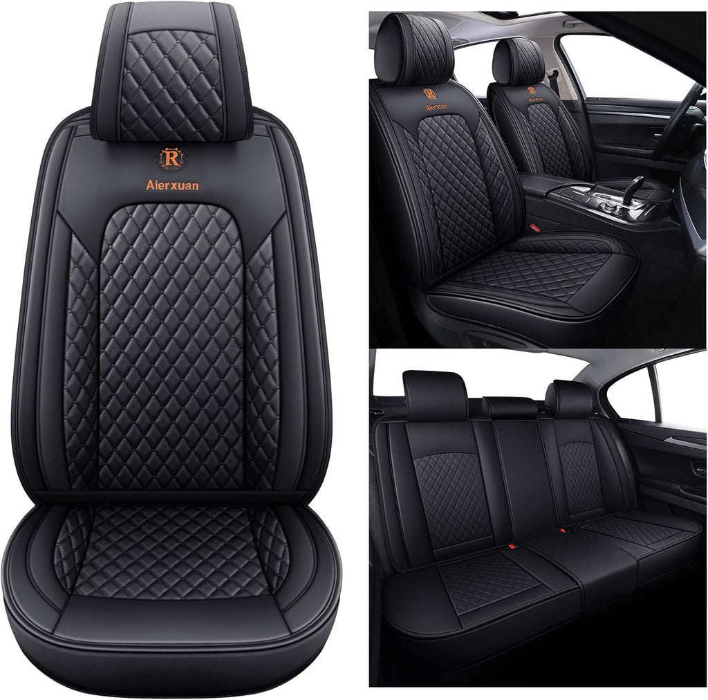 5 Car Seat Covers Full Set Leather Waterproof Universal Fit Black-Green A23279