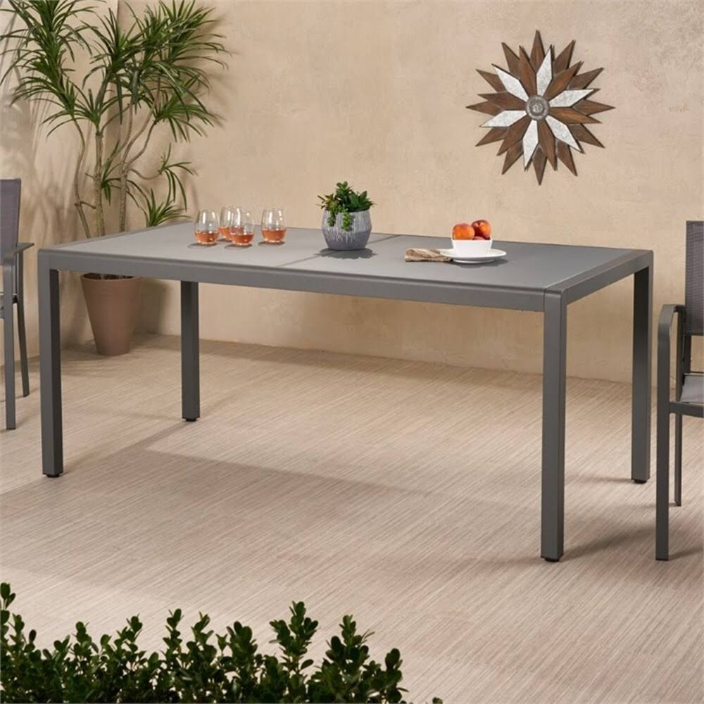 Gray Tempered Glass Top Aluminum Dining Table E842868