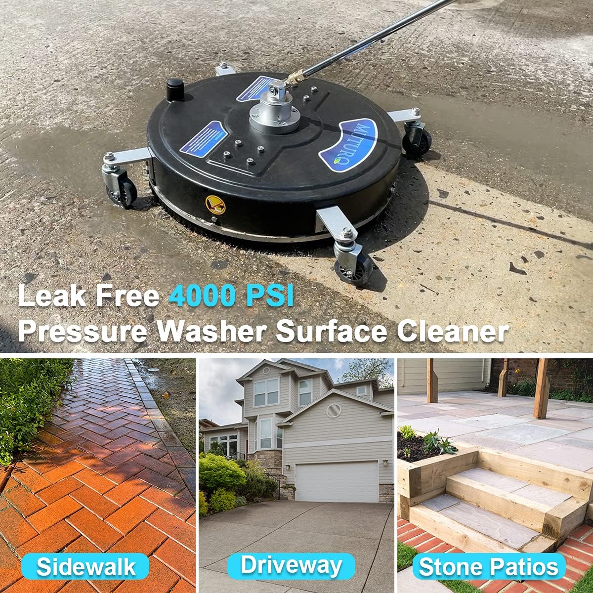 20 Inch Pressure Washer Surface Cleaner 4000 PSI with 4 Caster Wheels X5033