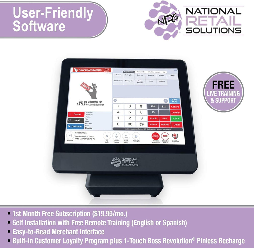 Cash Register with Touch Screen Monitor, Barcode Scanner, Cash Drawer and Receipt Printer B9323