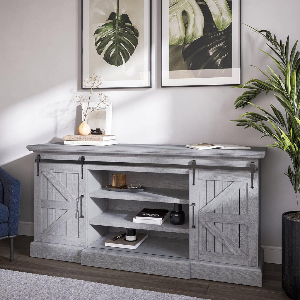 60 Inch Farmhouse TV Stand with Adjustable Shelves and Barn Doors F366117