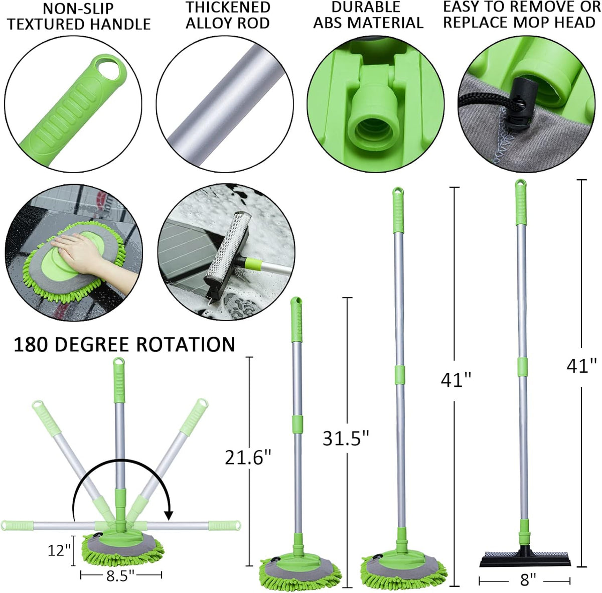 29Pcs Car Cleaning Kit Wash Tools Set with Long Handle Brush Mop, Extendable Pole, Wash Mitt, Towels, Storage Box, Pink V53439