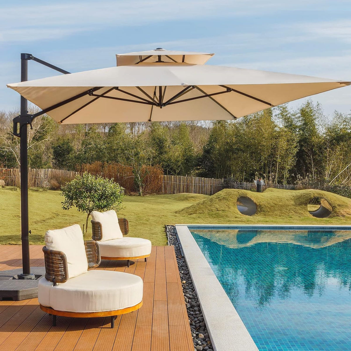 10 FT Square Cantilever Patio Umbrella with Recycled Fabric, Dark Grey G718861