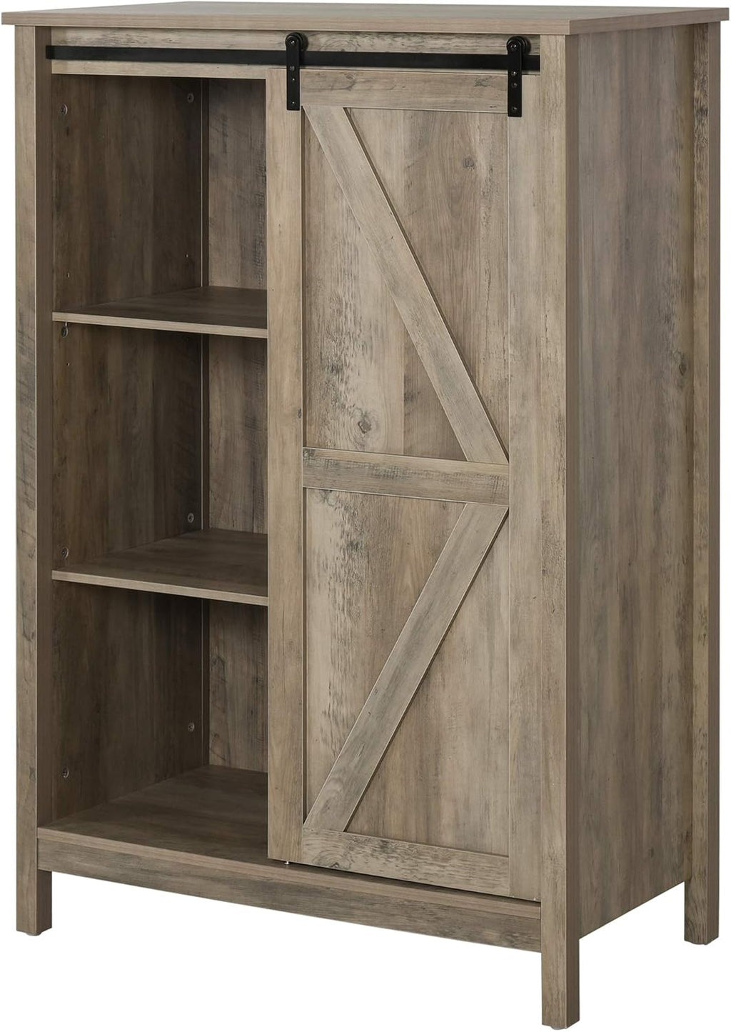 Antique Grey 3-Tier Storage Cabinet with Barn Door J21724