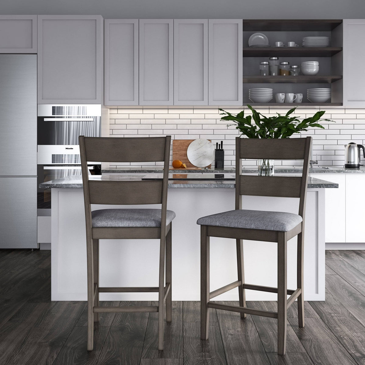Washed Gray Counter Height Dining Chair Set of 2 G3936