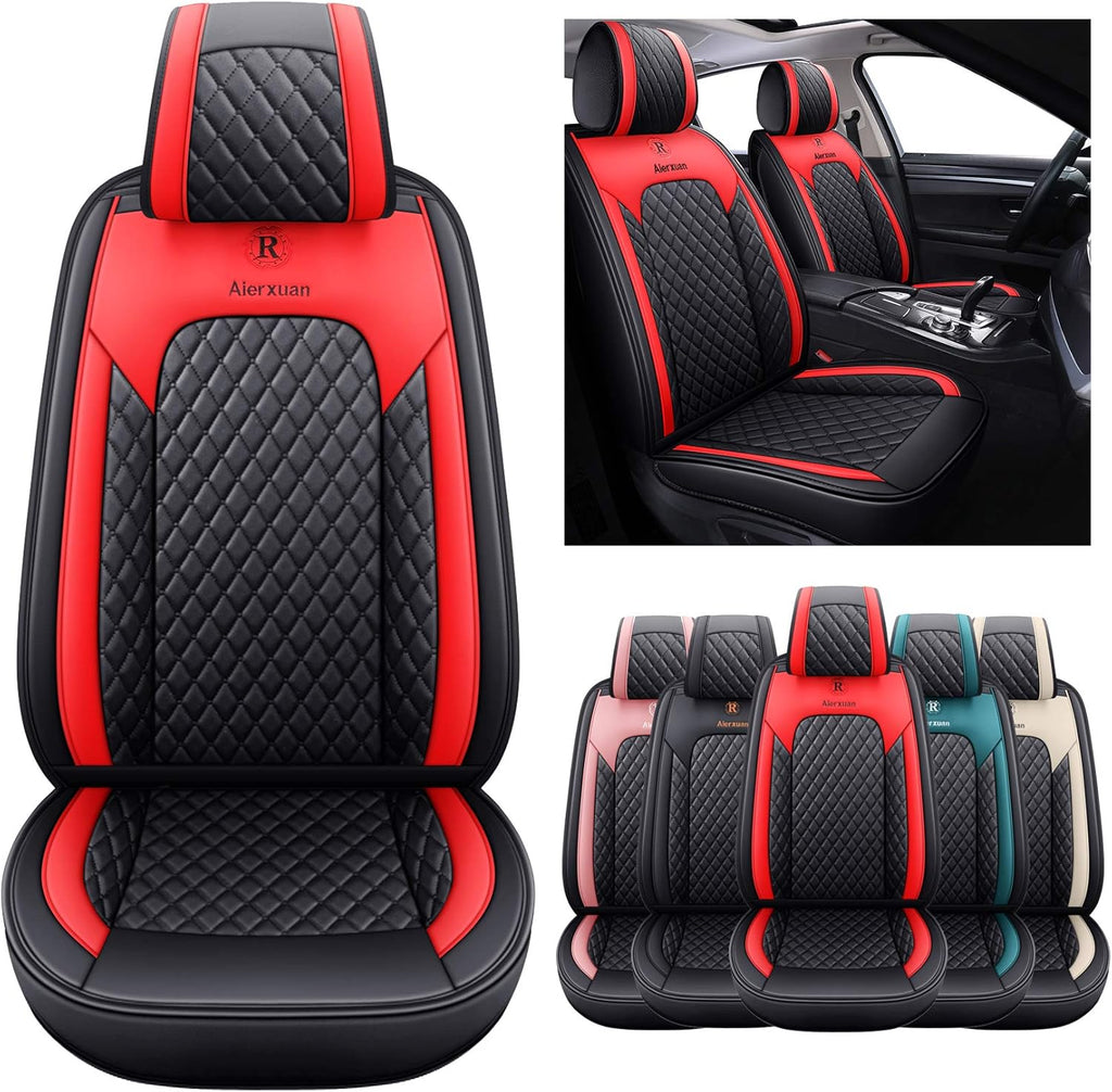 5 Car Seat Covers Full Set Leather Waterproof Universal Fit Black-Green A23279