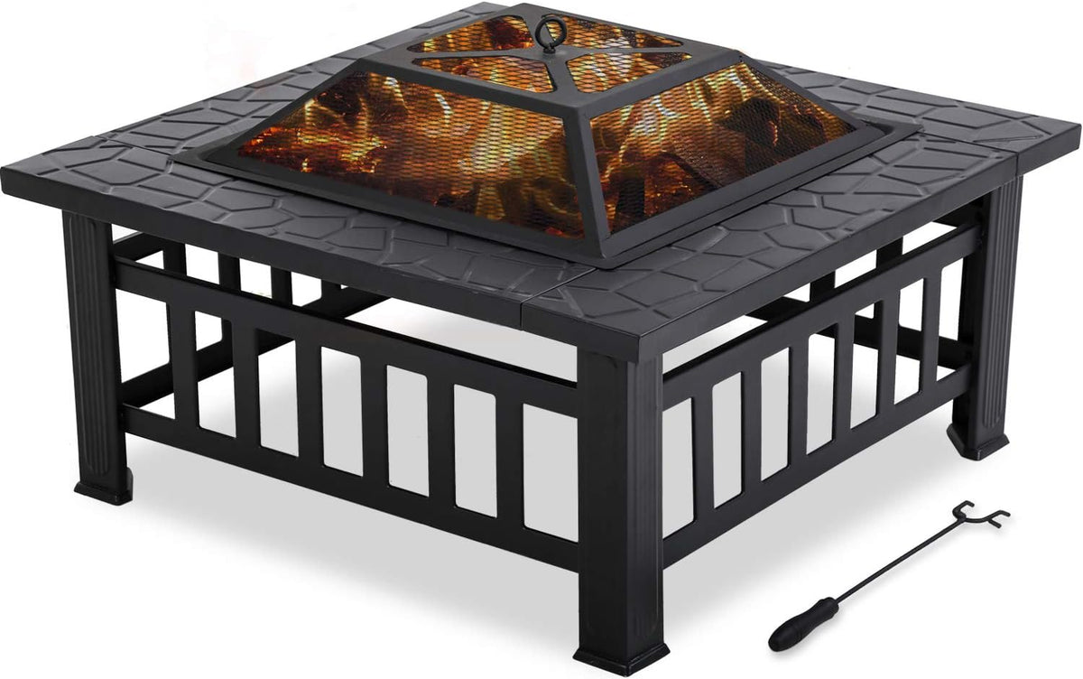 32'' Black Metal Square Wood Burning Fire Pit V485224