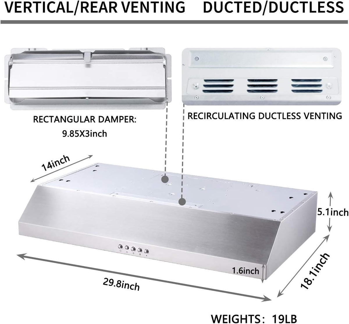 30 inch Stainless Steel Under Cabinet Range Hood with LED Lighting D4249