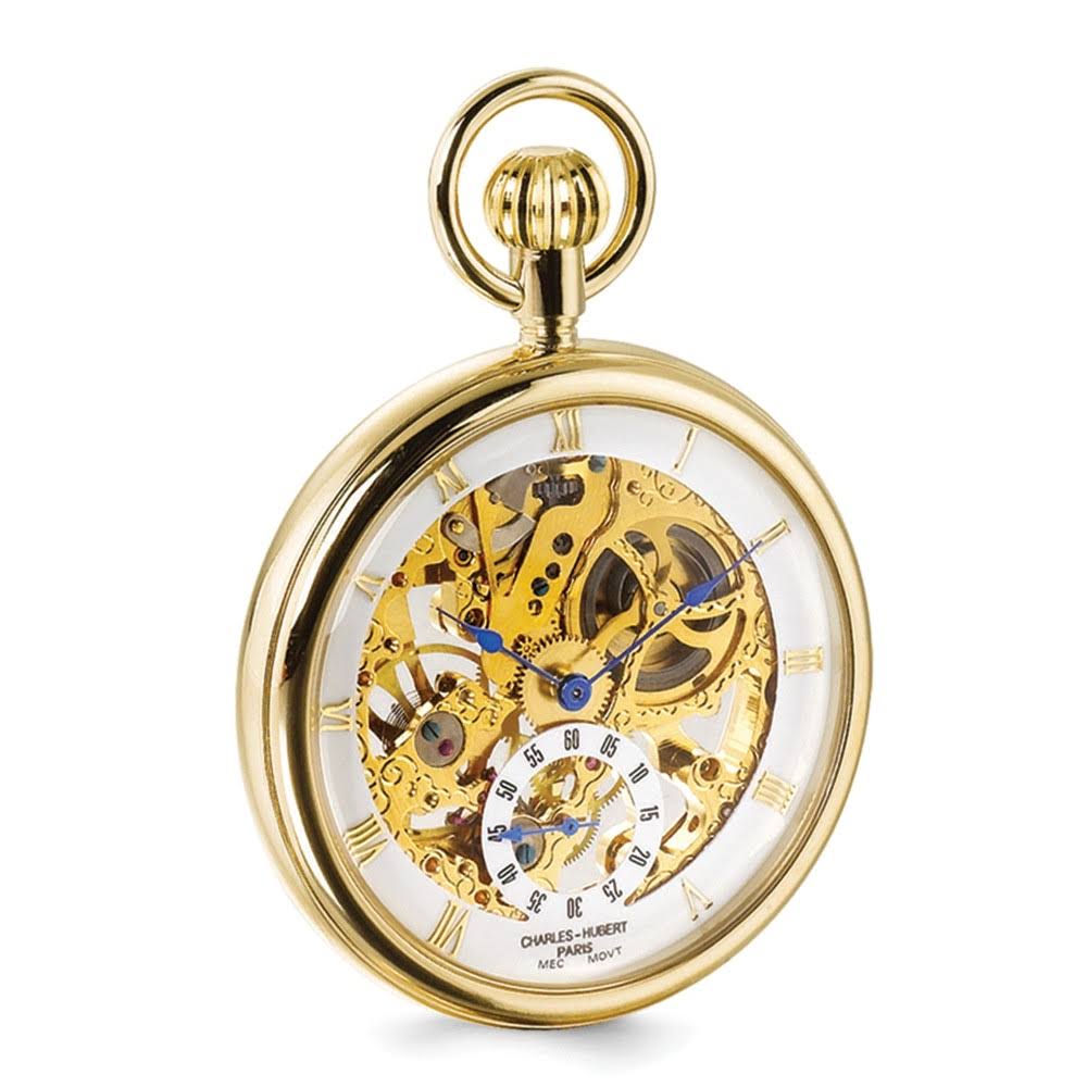 Stainless Steel Gold-Plated Mechanical Open Face Pocket Watch B49529