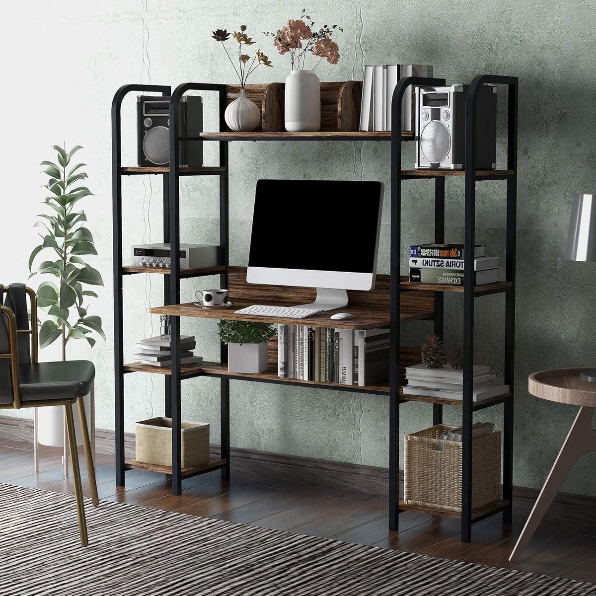 Brown Home Office Hutch and Double Bookcase A808997