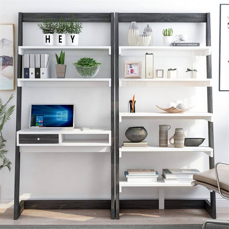 Gray and White Wood 2-Piece Desk and Bookcase Set K625
