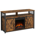 Rustic Brown and Black TV Stand with Fireplace O199