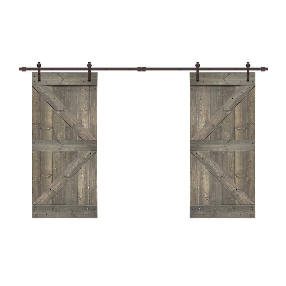 Stained K Double Barn Door with Hardware Kit T697
