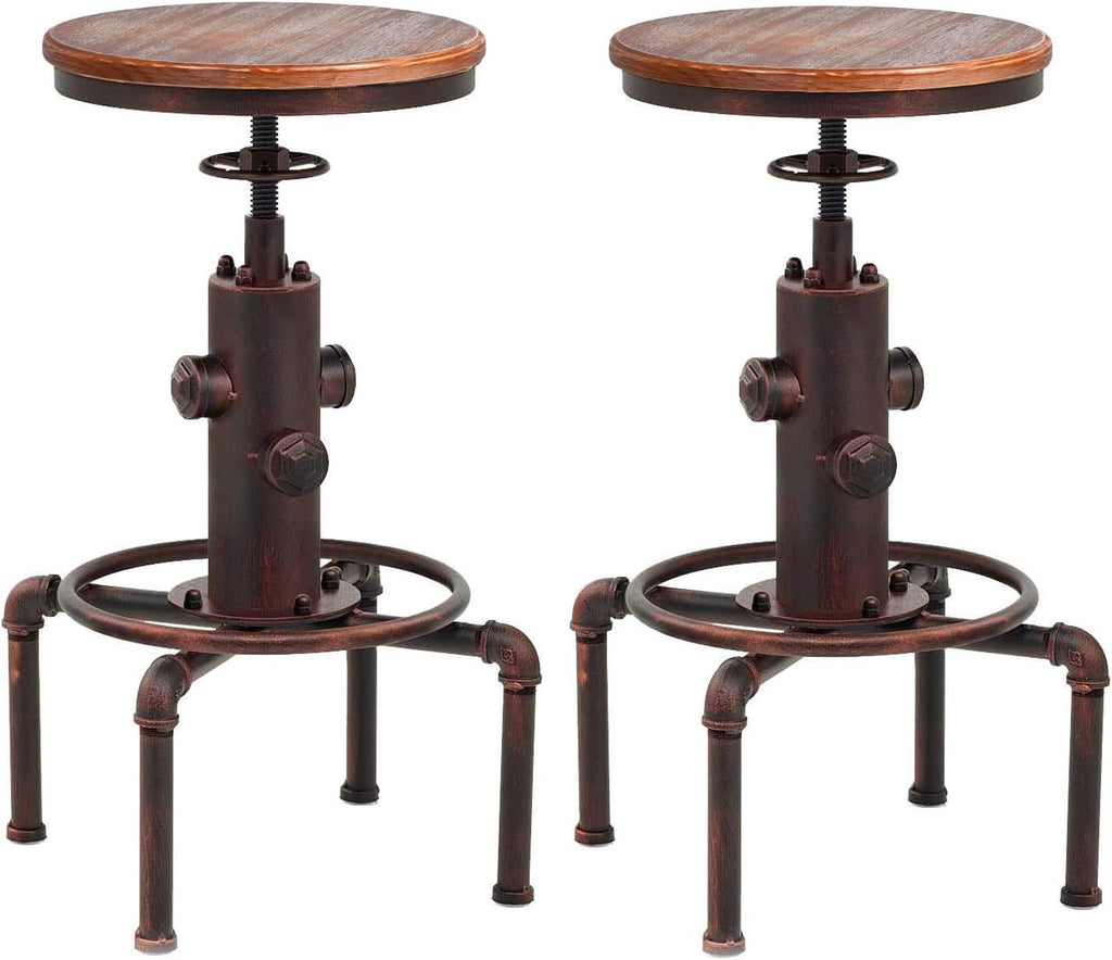Antique Vintage Industrial Solid Wood Barstool Set of 2 X160673