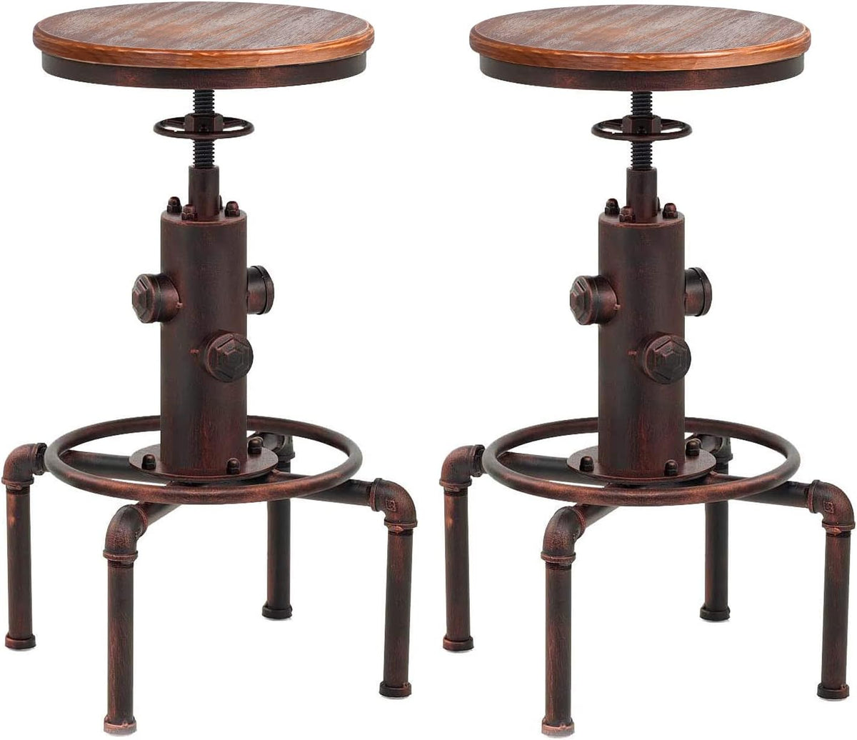 Antique Vintage Industrial Solid Wood Barstool Set of 2 X160673