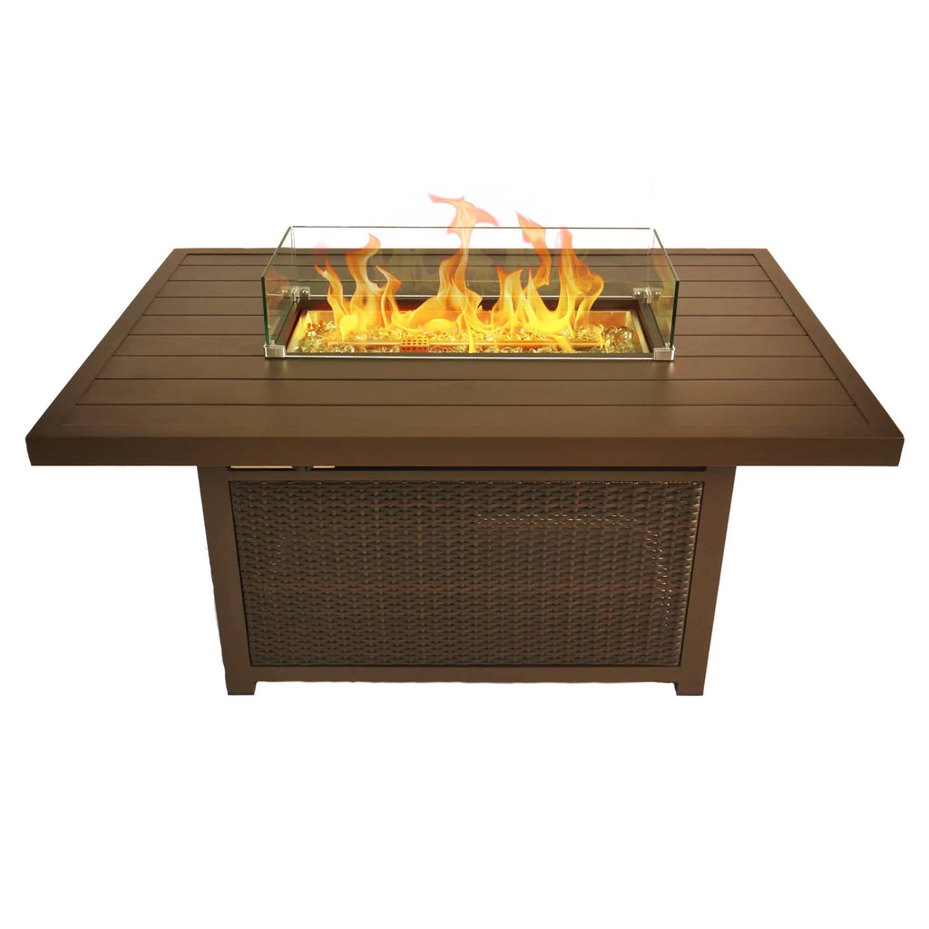 52 Inch Aluminum Propane Fire Pit Table with Glass Wind Guard L2329