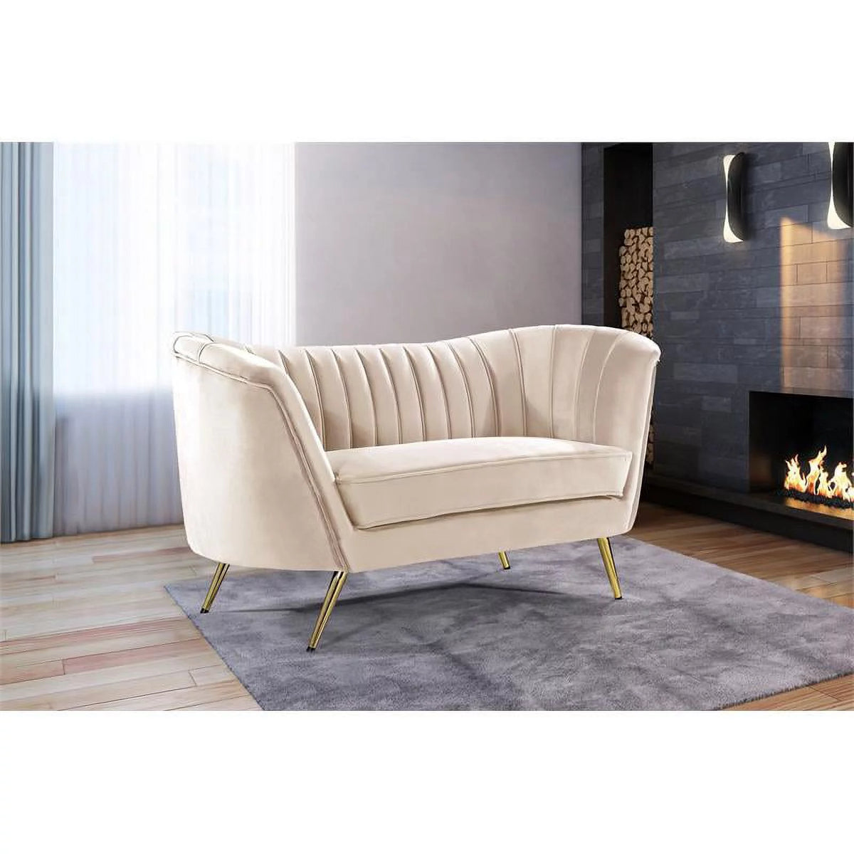 Cream and Gold Accent Chair Chaise and Loveseat 3-Piece Set K493
