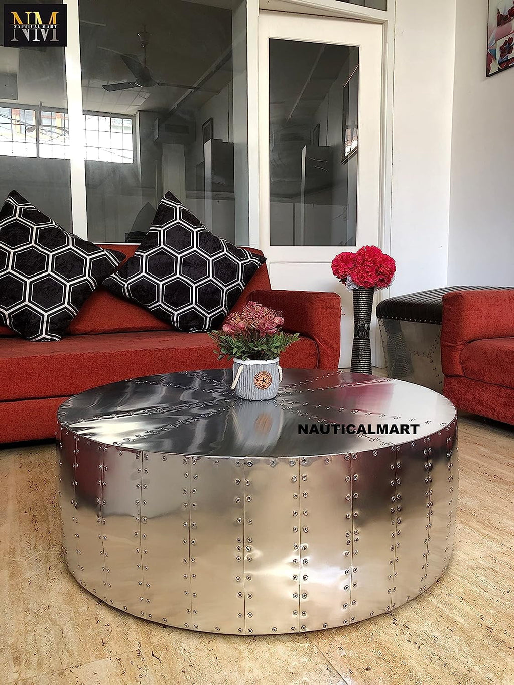 Aluminum Drum Shaped Coffee Table 40 inches B5536