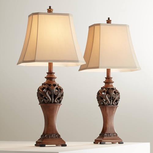 30" Tall Set of 2 Bronze Wood Table Lamps H5651