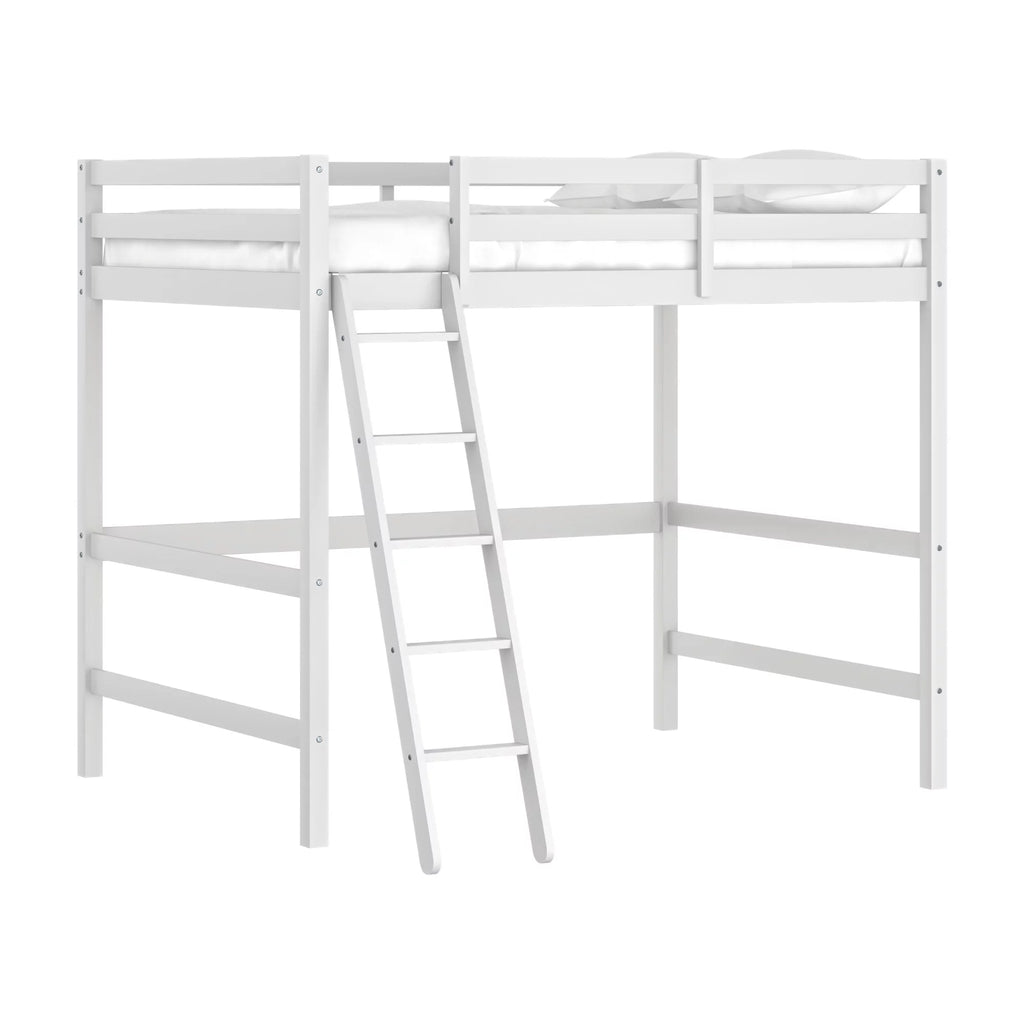 White Wood Full Loft Bunk Bed with Ladder A445