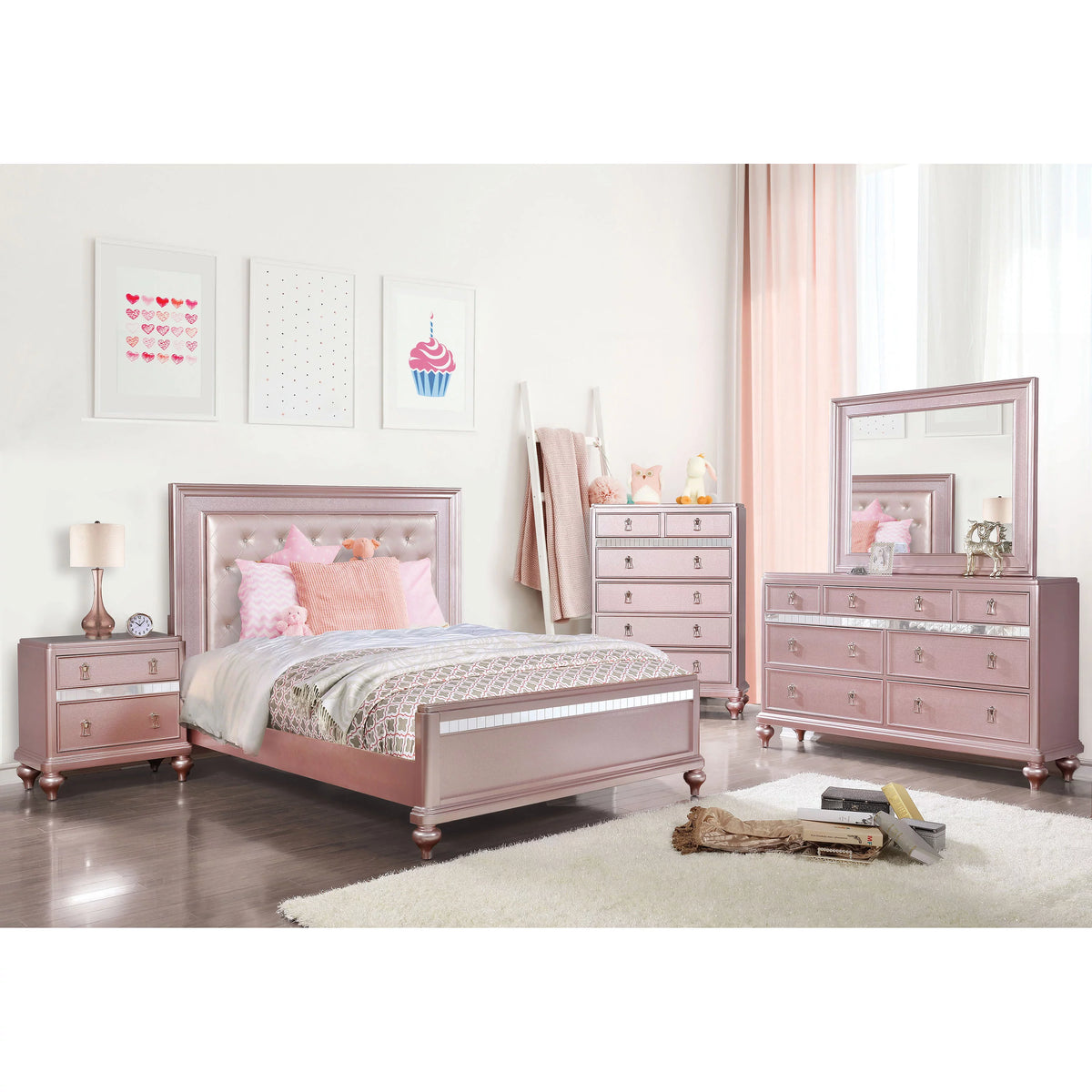 Rose Pink Full Panel Bed Y2136