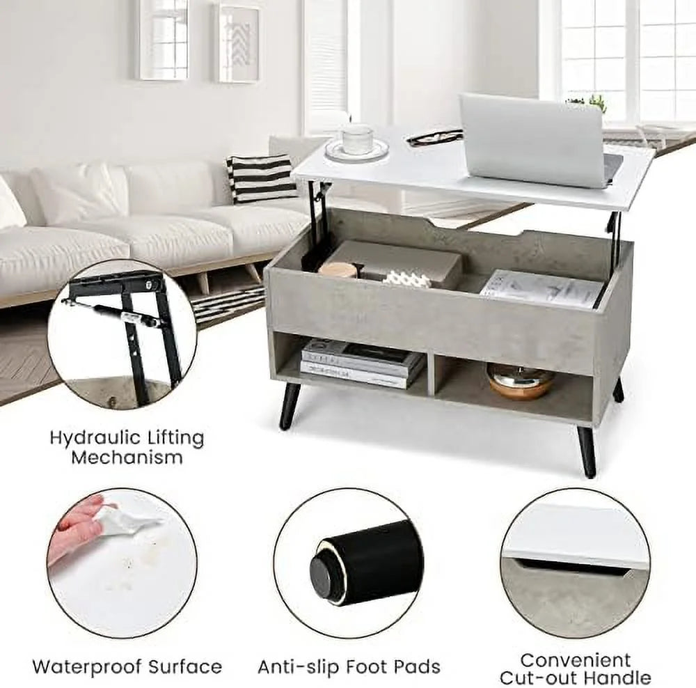 Lift Top Coffee Table with Hidden Compartment and 2 Open Shelves A694577