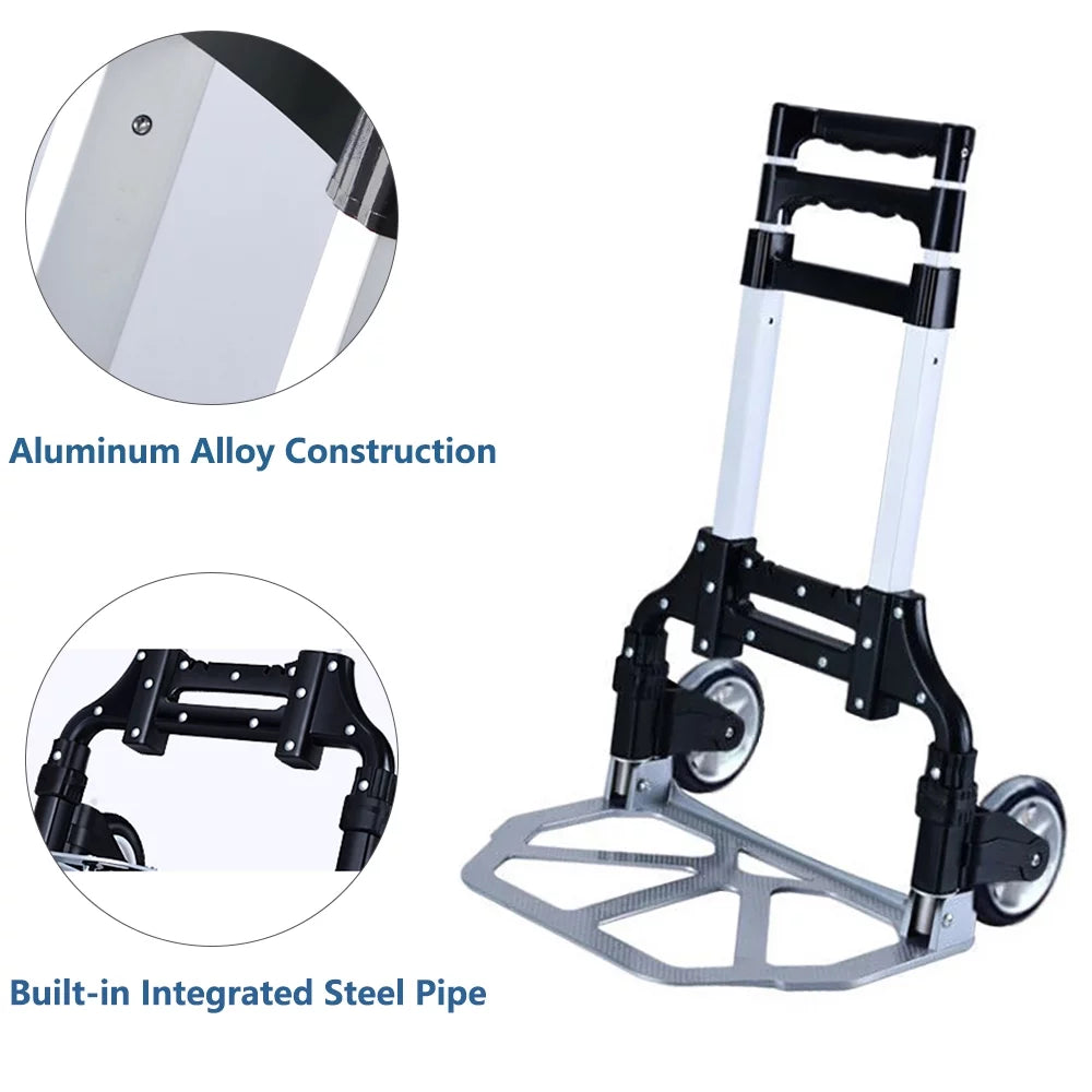 Folding Hand Truck 200 lb Capacity Aluminum Cart with 2 Wheels V3279