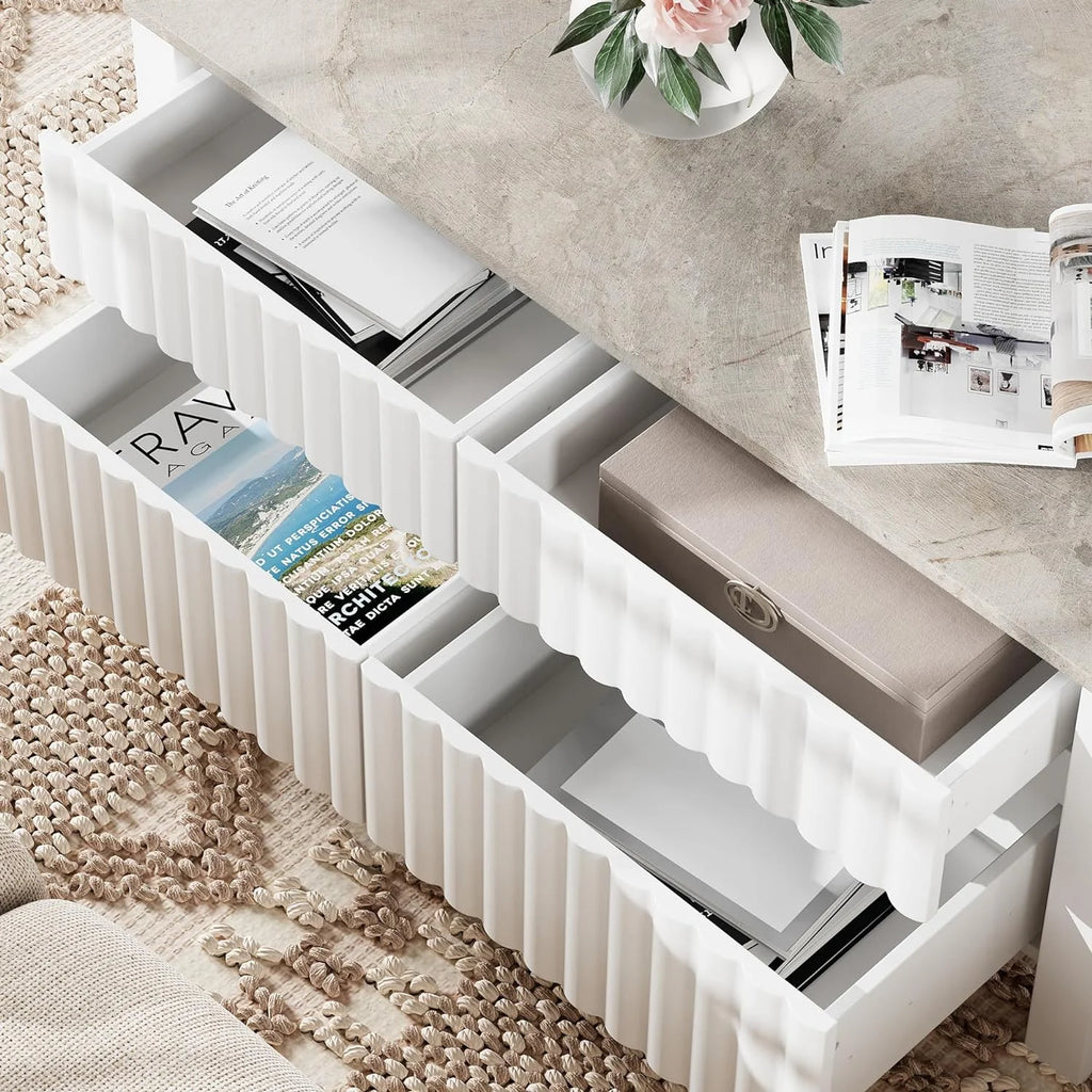 White 4 Piece Living Room Table Set with Storage Drawers and Charging Station W381676