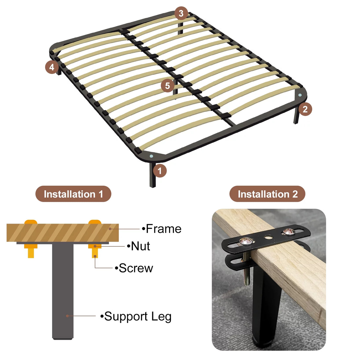 Adjustable Height Bed Frame Support Legs Black H33777