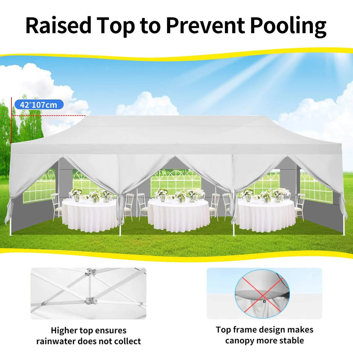 10'x30' Heavy Duty Waterproof Pop Up Canopy with 8 Removable Sidewalls, White M722