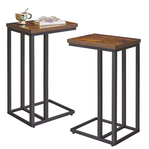 C Shaped Faux Marble Side Table Set of 2 V82309
