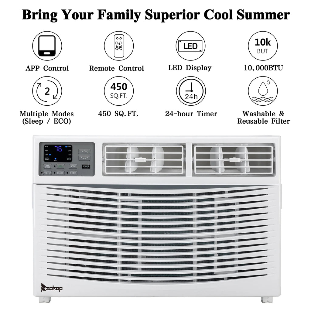 10,000 BTU 115V Window-Mounted Compact Air Conditioner with Remote Control, White E856