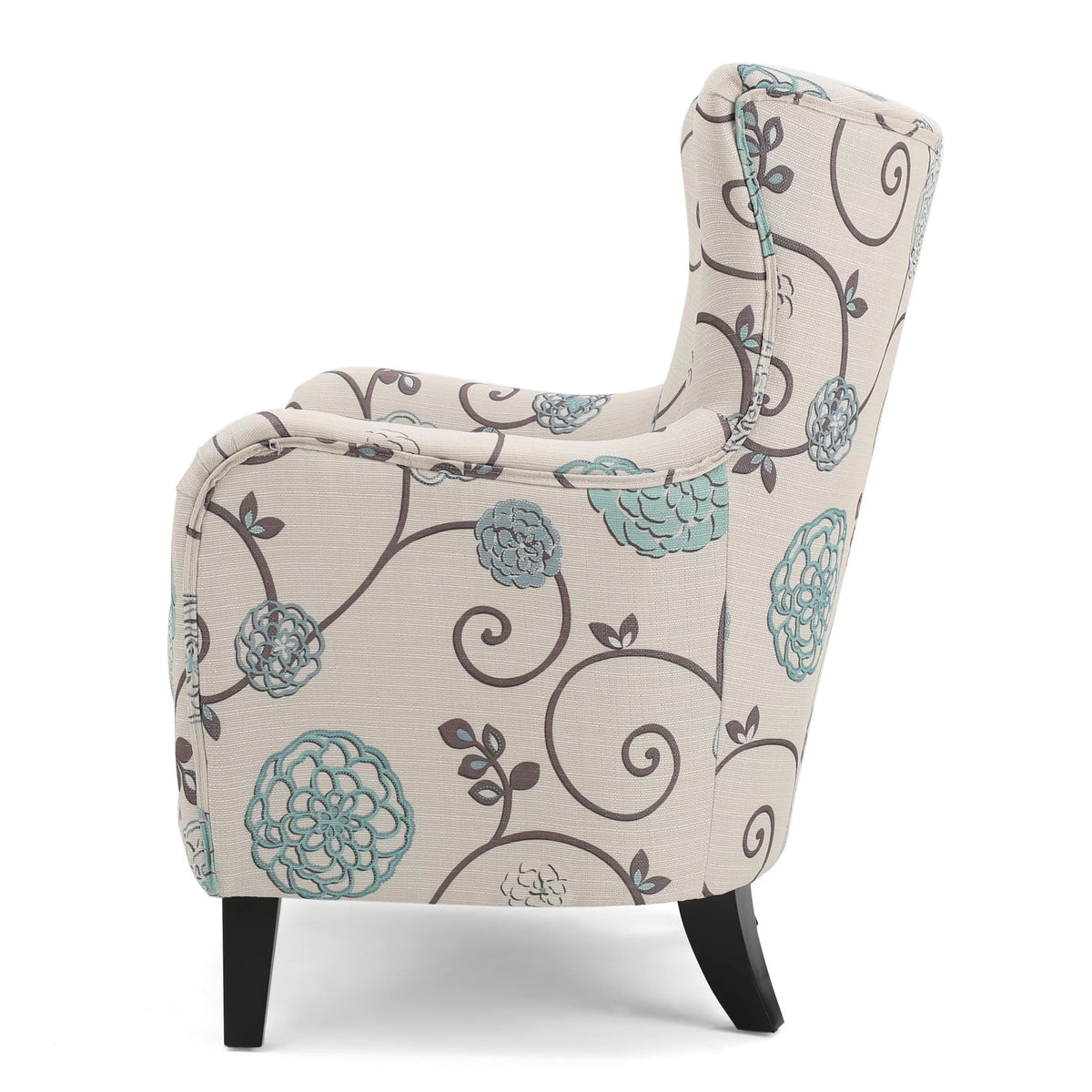White and Blue Floral Fabric Club Chair Q17312