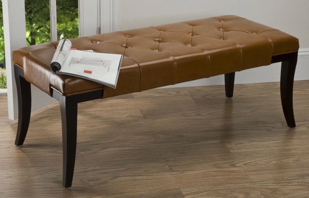 Rustic Curved Leather Tufted Bench V73333