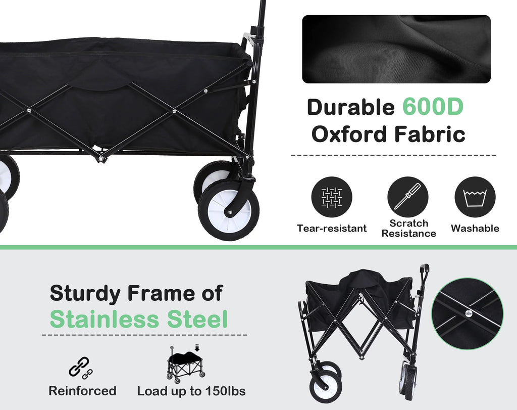 Collapsible Folding Wagon with All-Terrain Wheels Black X777
