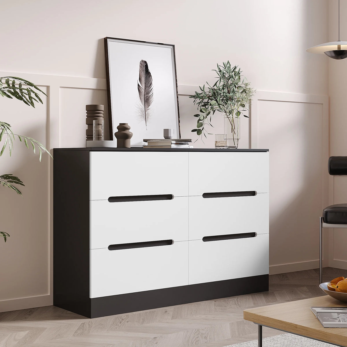 6 Drawer Black & White Dresser S698675
