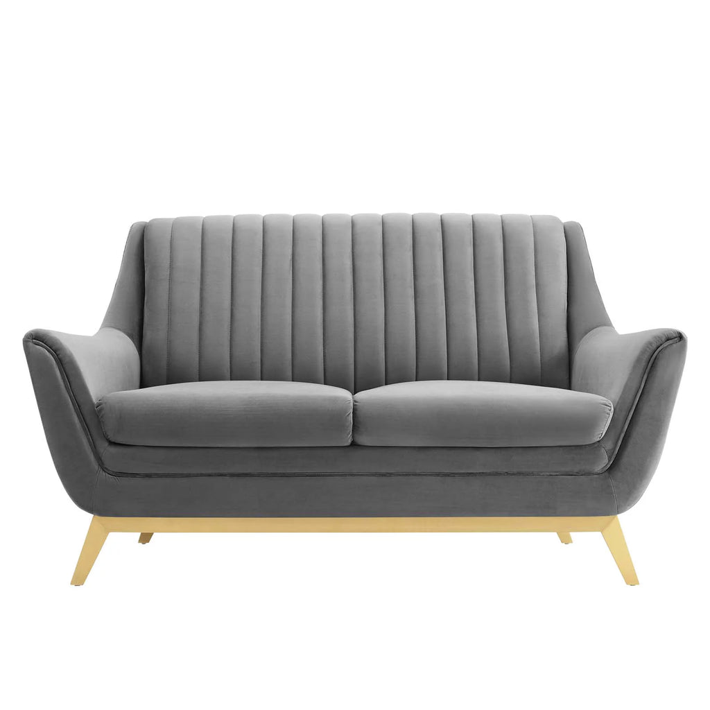 Gray Channel Tufted Performance Velvet Loveseat A3190