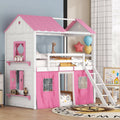 Twin Size Bunk Wood House Bed with Tent R9644